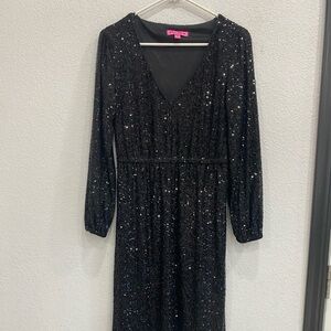 Betsey Johnson Black Sequin Midi Dress